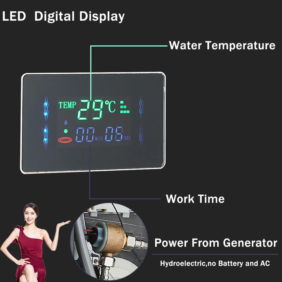 LED Shower Panel with 6 Spray Modes and Temperature Display, Handheld  Wand