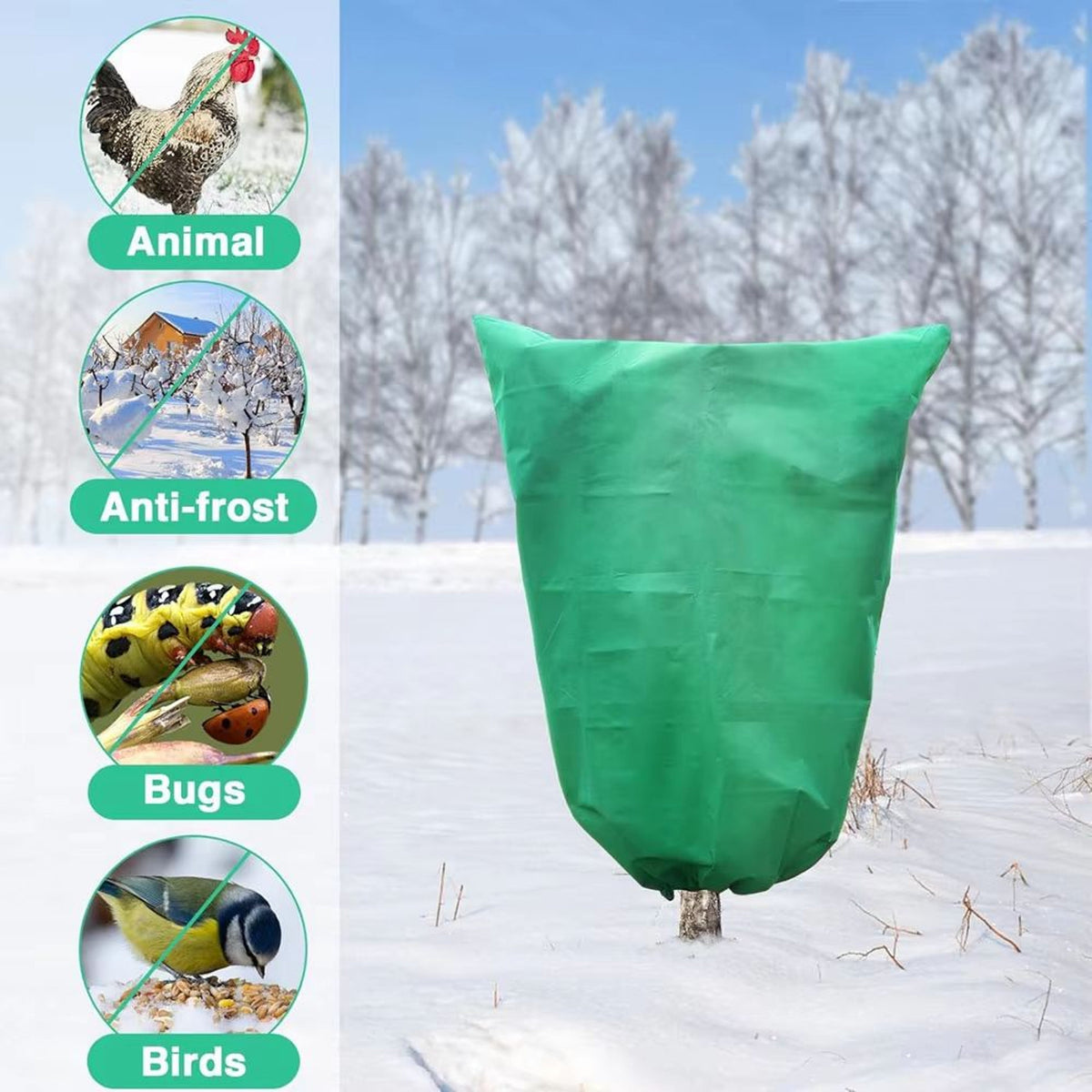 Plant Frost Protection Cover with Zipper and Drawstring Base for  Gardens