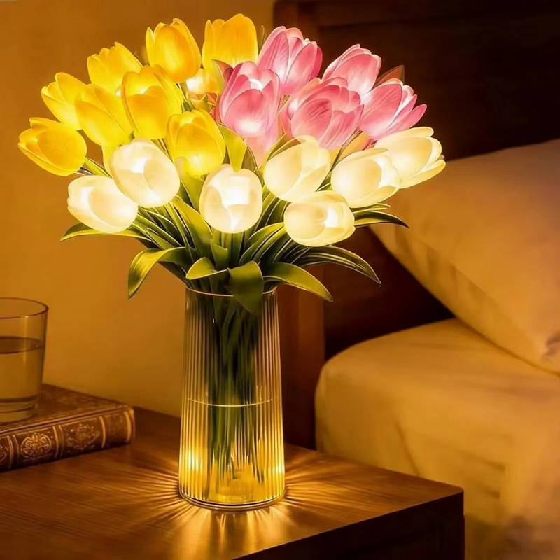 LED Tulip Night Light with Artificial Flowers for Home Decor