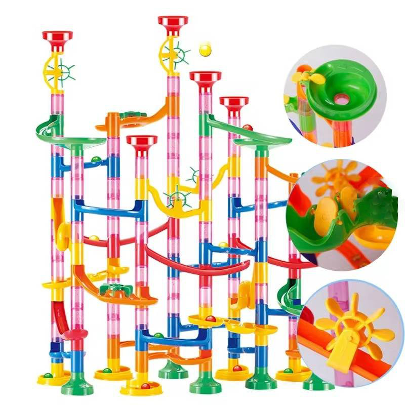 Marble Run Construction Set with 133 Pieces and Button Release  Funnel