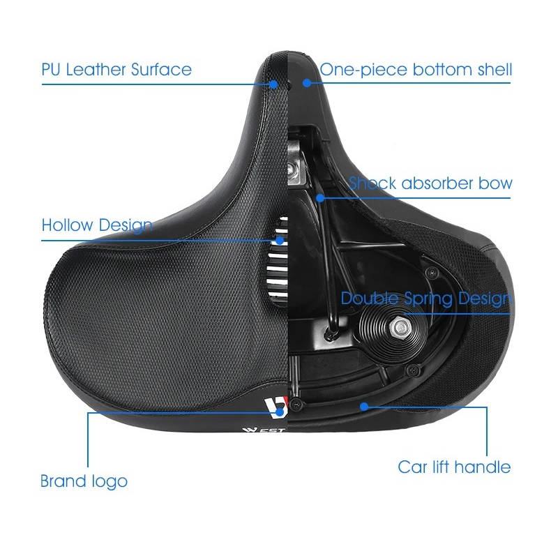 Memory Foam Bike Saddle with Hollow Grid Ventilation and Dual Spring Shock  Absorption