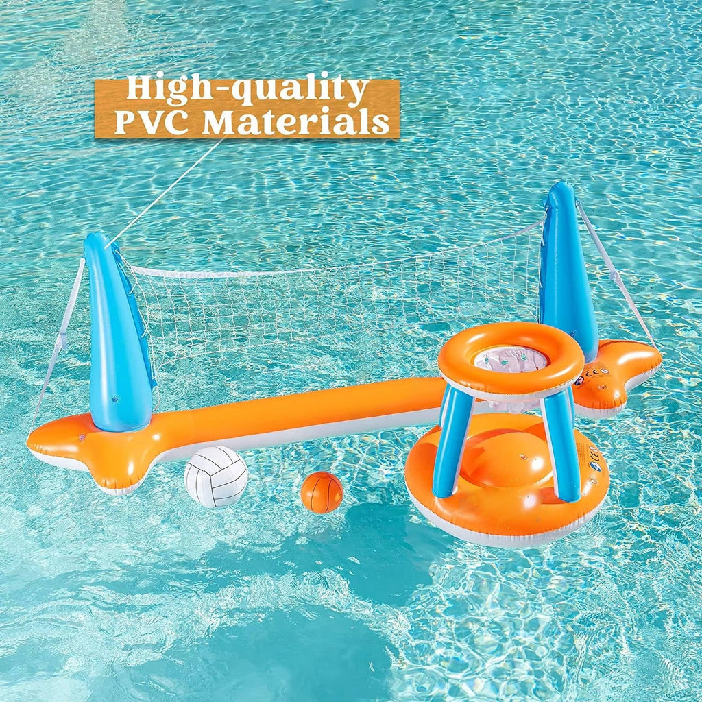Inflatable Pool Volleyball Net, Pool Games for Kids and Adult, Included Basketball Hoops