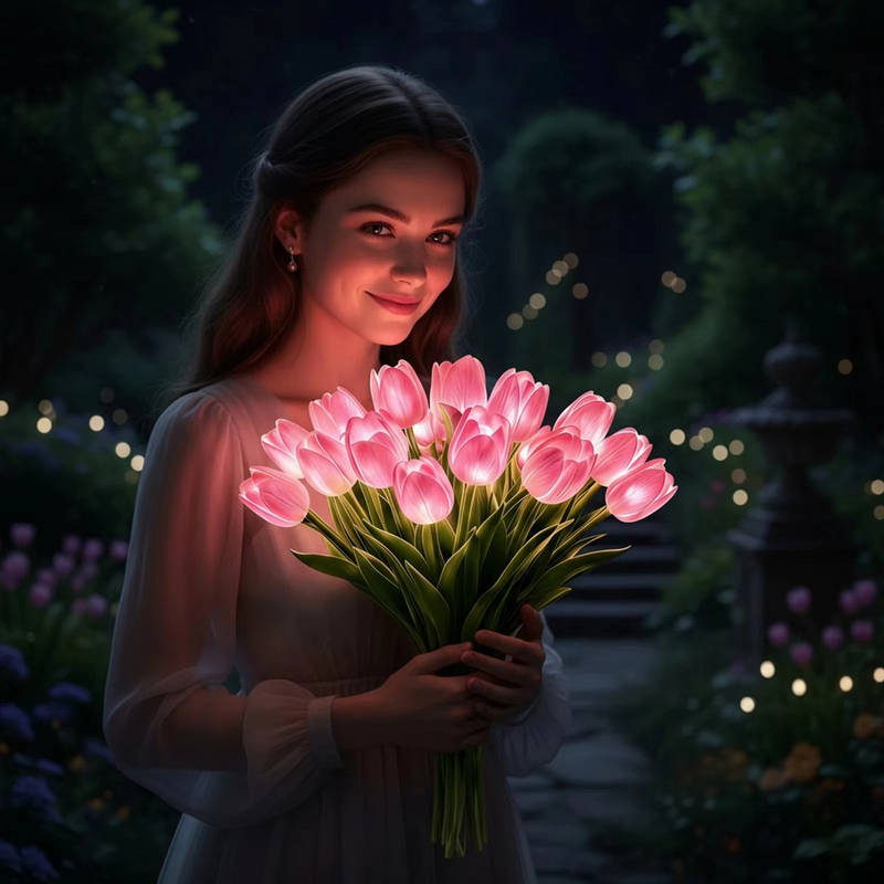 LED Tulip Night Light with Artificial Flowers for Home Decor