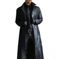 Mens Long Trench Coat with PU Outer Shell and Polyester Lining, Slim Fit