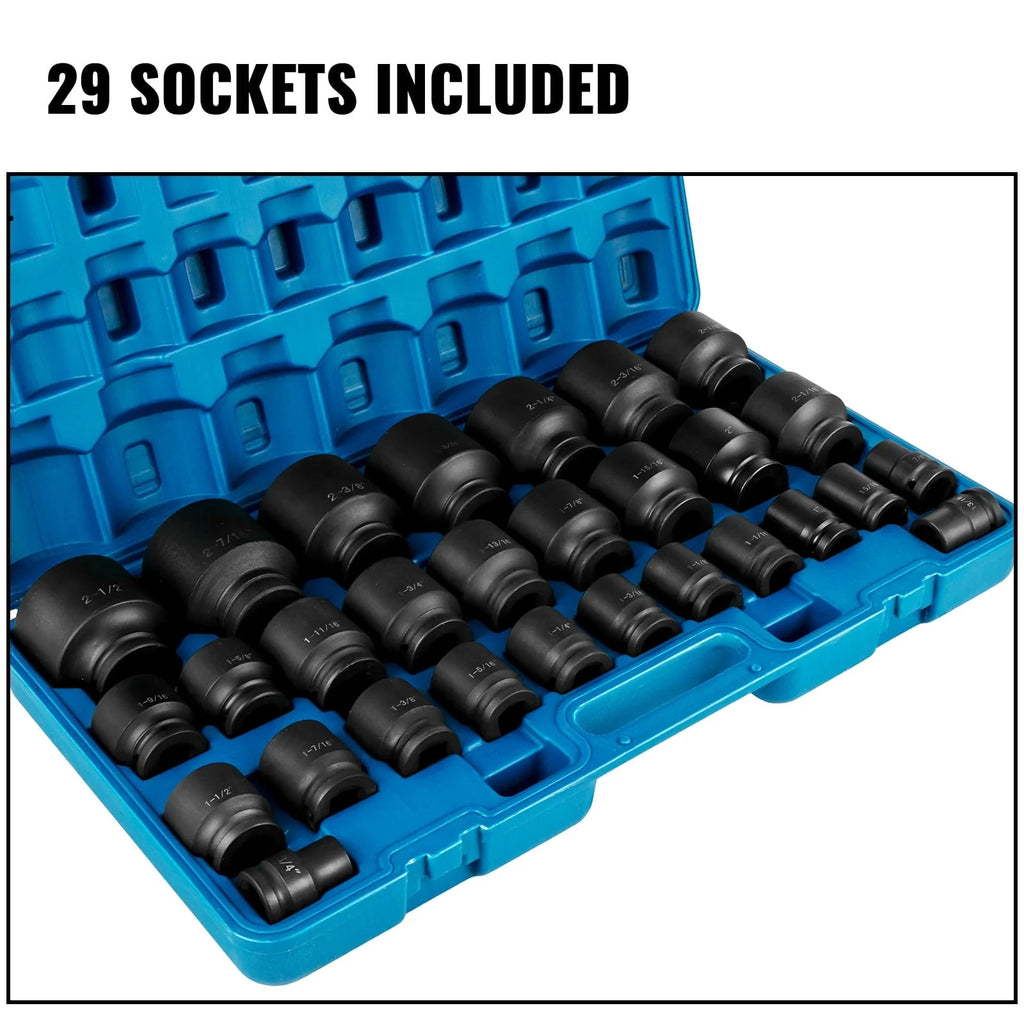 VEVOR Impact Socket Set 3/4 inches 29 Piece Impact Sockets, 6-Point Sockets, Rugged Construction, CR-M0, 3/4inches Drive Socket Set Impact SAE 3/4 inch - 2-1/2 inch, with a Storage Cage