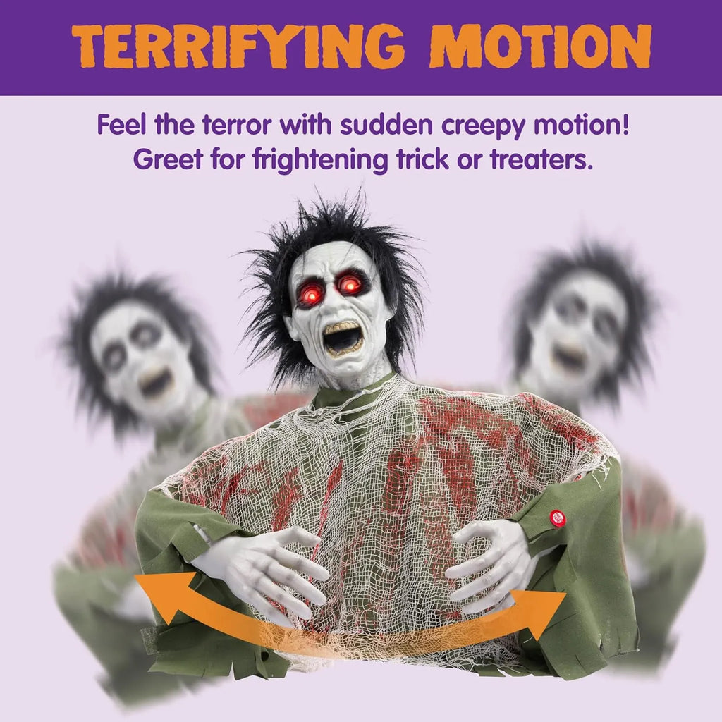 Halloween Outdoor Decoration Zombie Groundbreaker, Animatronics Zombie Props Halloween Outside Decor, Animated Groundbreaker with Sound & Glowing Eyes for Graveyard Lawn Yard Haunted House Decor