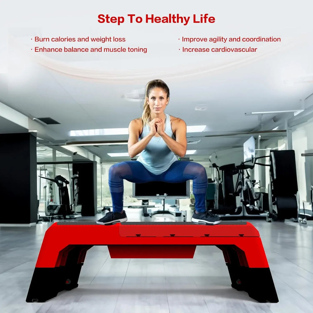 Multifunctional Step Platform Aerobic Deck Stepper with Resistance Bands Versatile Cardio Exercise Equipment Workout Fitness, Adjustable Weight Bench for Home Gym