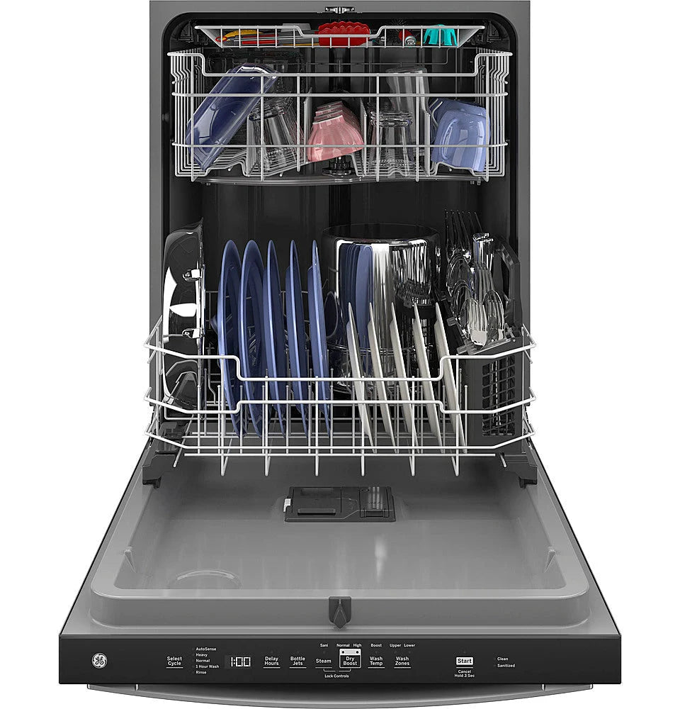 GE - Top Control Built In Dishwasher with Sanitize Cycle and Dry Boost, 50 dBA - Stainless steel