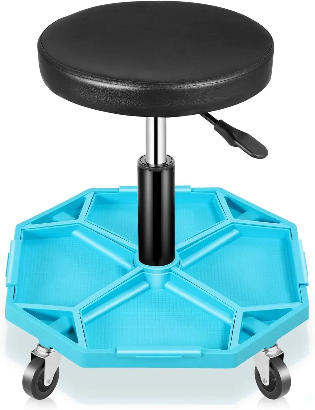 Mechanic Stool, Adjustable Rolling Pneumatic Creeper Garage Shop Seat with Tool Tray, 300 LBS Roller Seat for Workshop Auto Repair, Adjustable Height 15.7 to 21, Black/Blue