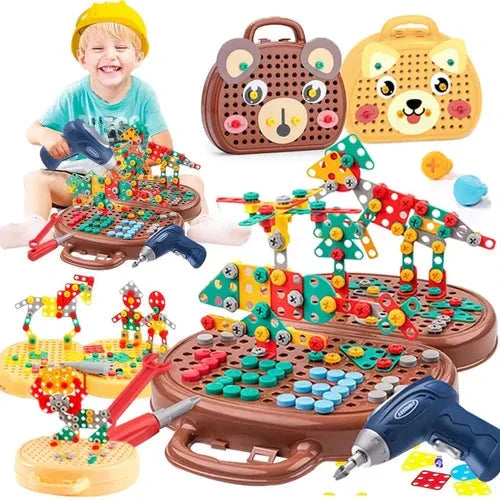 Montessori Building Set with Battery-Powered Screwdriver and 80+ Pieces, Ages 3+ for STEM