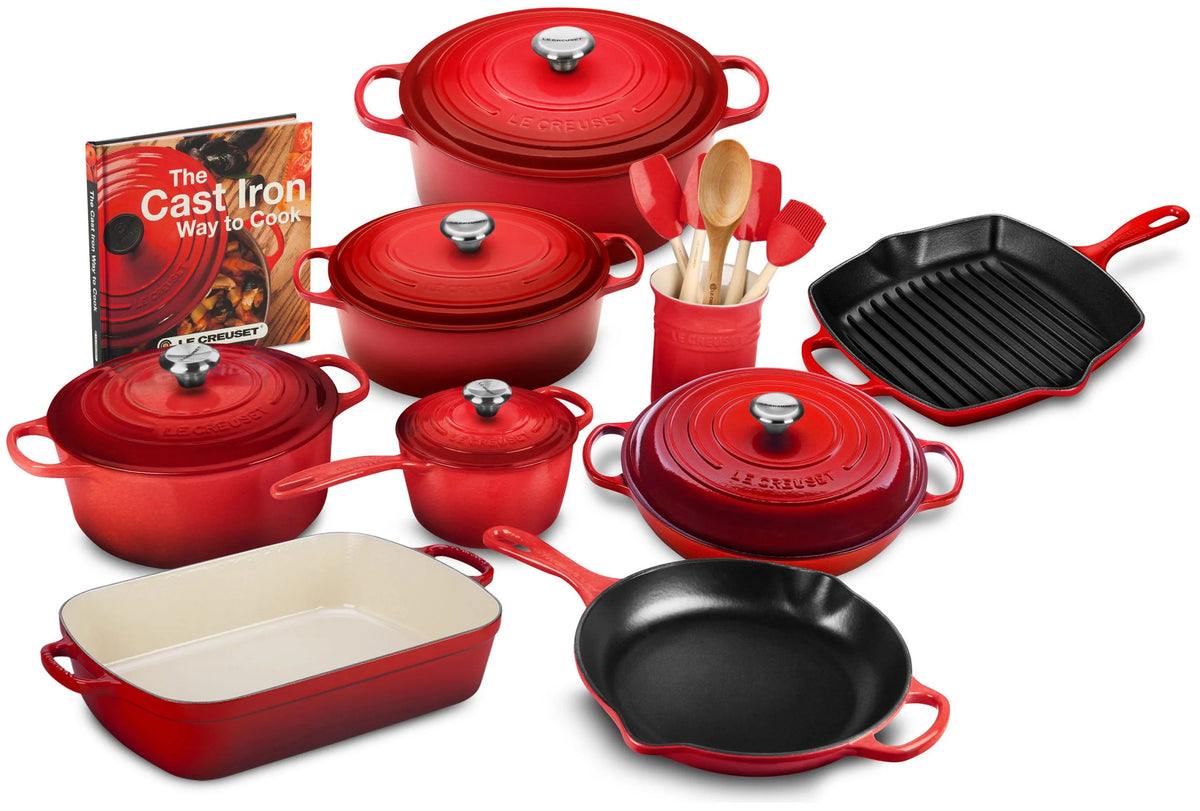 20-piece Signature Cast Iron Cookware Set,10.25 Skillet,1.75-quart Saucepan with Lid