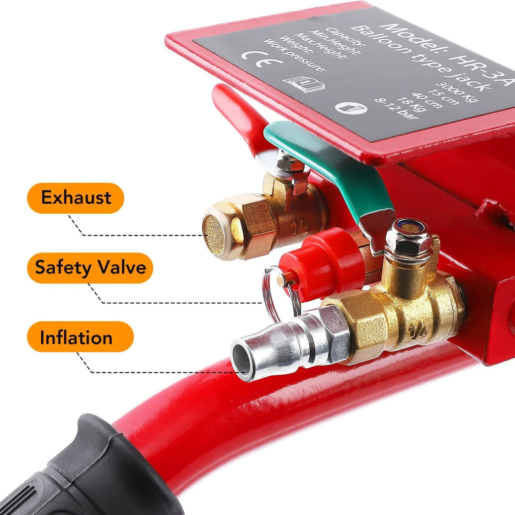 WhizMax 3 Ton/6600LBS Triple Bag Air Jack, Long Hand, Lifting Height Up to 15.75 Inches, Portable and Easy to Use, Red