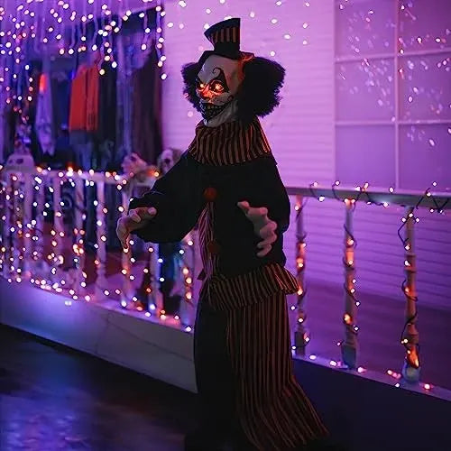 Halloween Outdoor Standing Clown Decorations, Life Size Animatronic Scary The