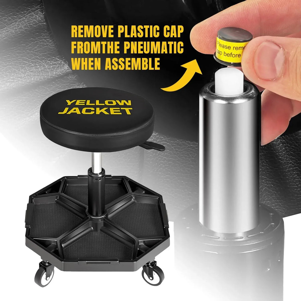 Rolling Garage Seat Adjustable Pneumatic Shop Creeper Seat 300Lbs Mechanic Stool with Wheels and Removable Tool Tray Storage Workshop Chair for Auto Repair