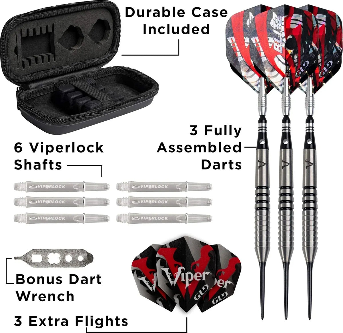 Viper Blitz 95% Tungsten Steel Tip Darts with Storage/Travel Case