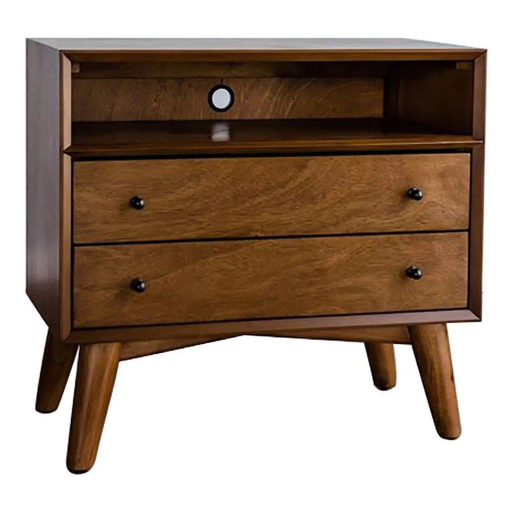 Home Square 4 Piece Set with Small TV Console Full Wood Bed & Large Nightstand