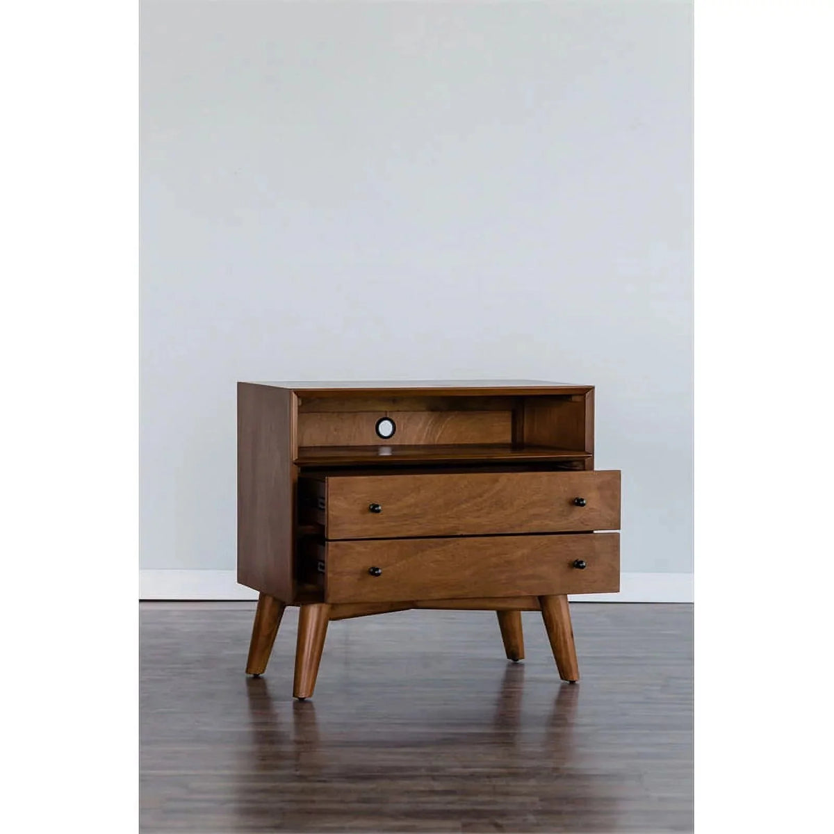 Home Square 4 Piece Set with Small TV Console Full Wood Bed & Large Nightstand