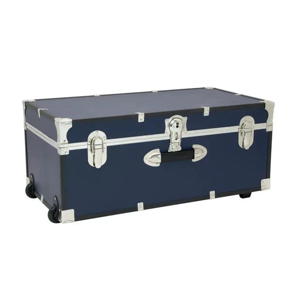 Seward Trunks Explorer 30 Trunk with Wheels， Wood Storage Trunk for Adults， Navy Blue