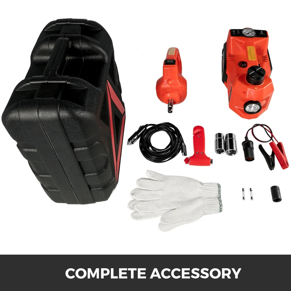 VEVOR Electric Jack 5t Electric Car Jack 12V DC 11023 lbs. Scissor Jack with Electric Impact Wrench LED Flashlight All in One for Vehicle Repairing and Tire Replacing Portable Tool Case