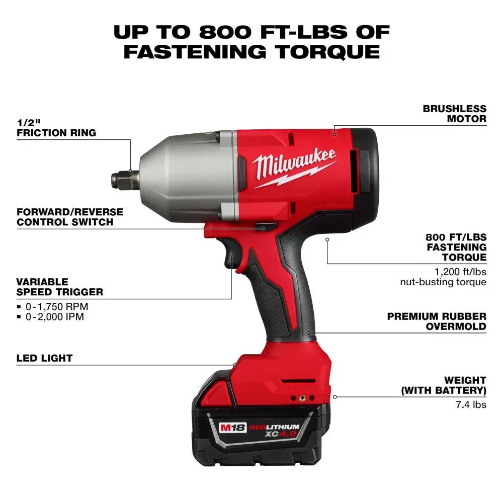 Milwaukee Pre-Sale 2666-21B M18 18V 1/2 Brushless Cordless High Torque Impact Wrench Kit