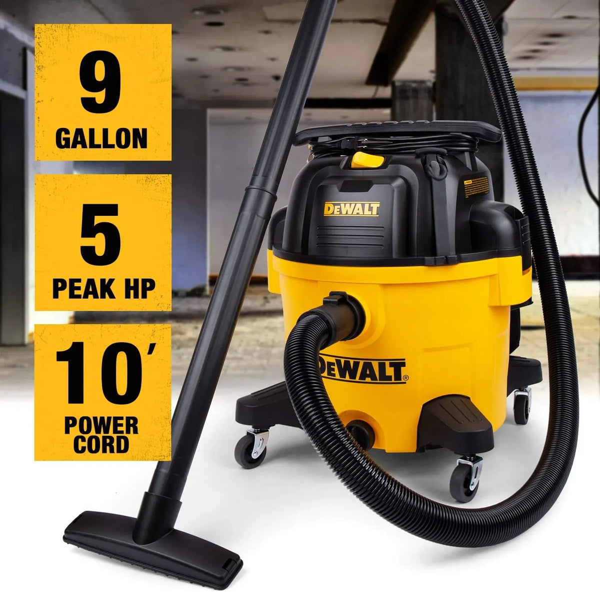 9 Gallon Wet/Dry VAC, Heavy-Duty Shop Vacuum with Attachments, 5 Peak HP, with Blower Function, DXV09PA