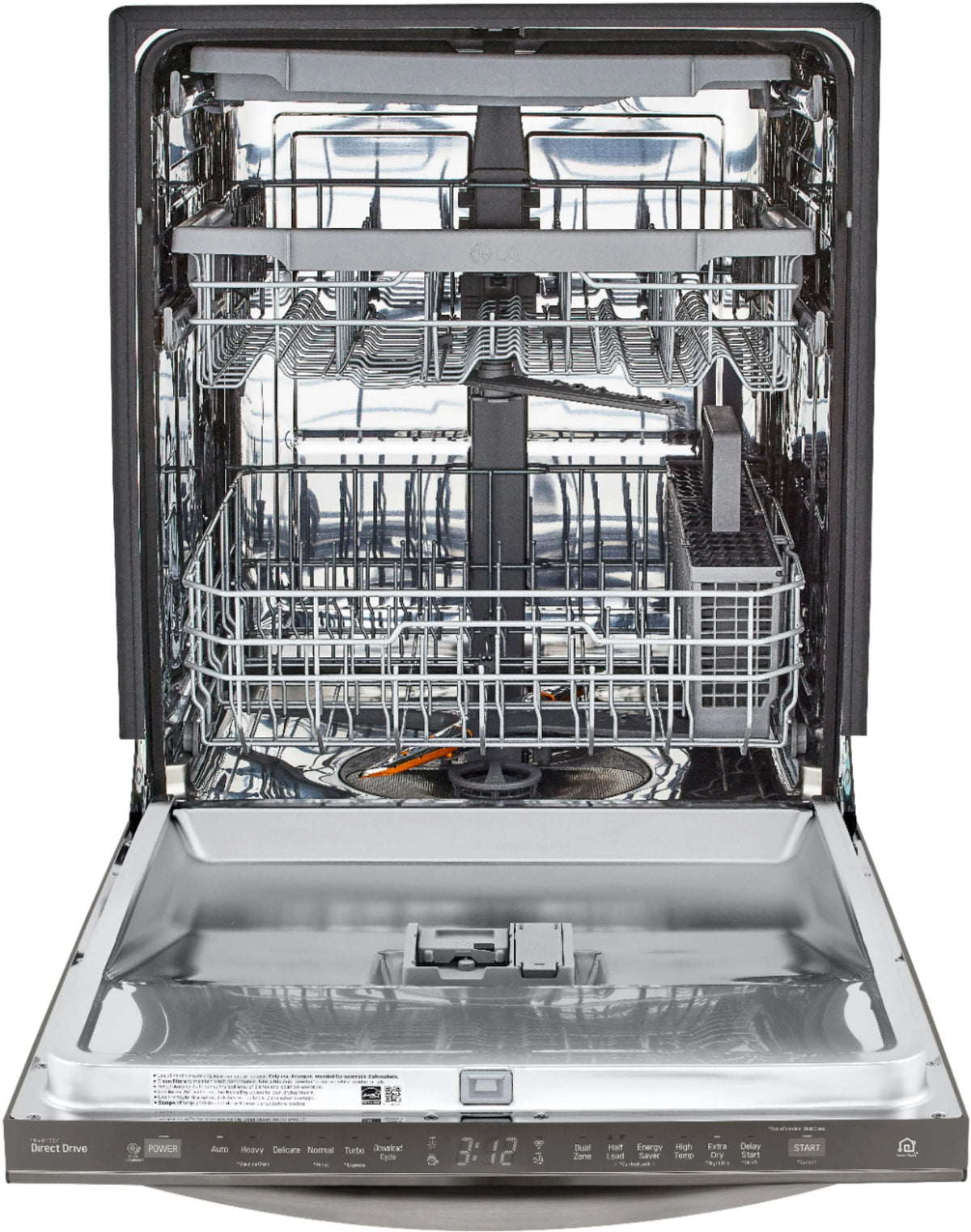 LG - 24 Top-Control Built-In Smart Wifi-Enabled Dishwasher with Stainless Steel Tub, Quadwash, and 3rd Rack - Black stainless steel