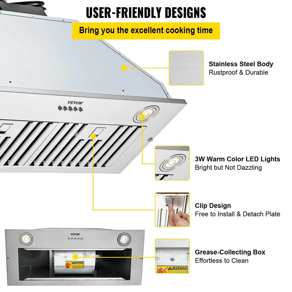 ZGBY 30 Built-In/Insert Range Hood 800Cfm 3-Speed Exhaust Fan Kitchen Stove