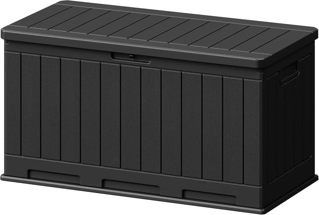Patiowell 100 Gallon Resin Deck Box with cushion, Waterproof Large Outdoor Storage Box for Patio Furniture and Garden Tools, Black