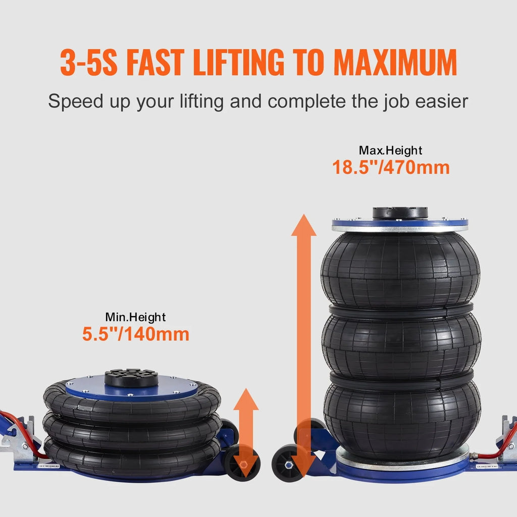 BENTISM Air Jack, 5 Ton/11000 lbs Triple Bag Air Jack, Airbag Jack with Six Steel Pipes, Lift up to 17.7, 3-5 s Fast Lifting Pneumatic Jack, with Adjustable Long Handles for Cars, Garages, Repair