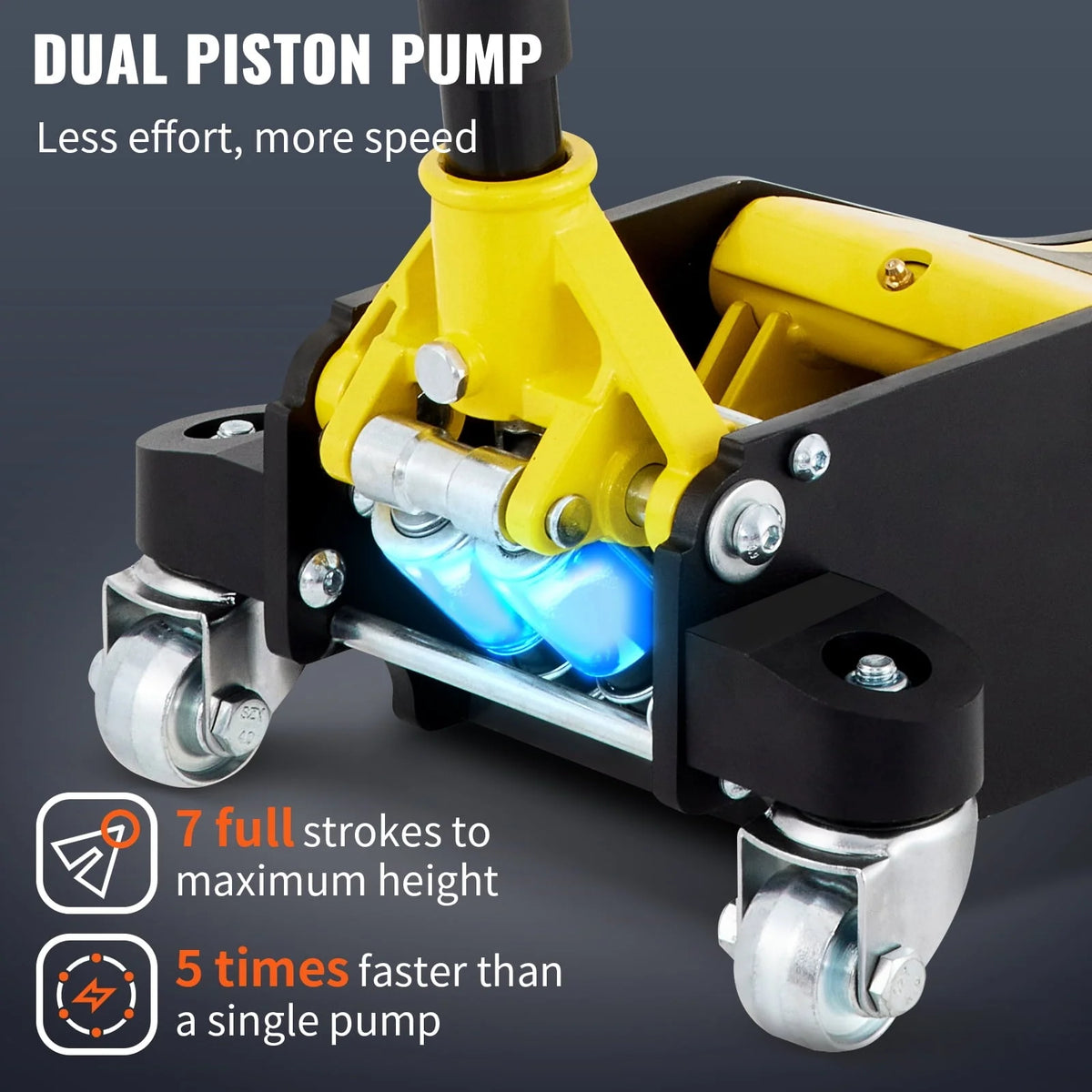 BENTISM Low Profile Floor Jack 2.5 Ton (5500 lbs), Aluminum and Steel Hydraulic Racing Floor Jack, Dual Piston Quick Lift Pump, 3-3/4-18-7/10 Height Lifting Range, Yellow+Black