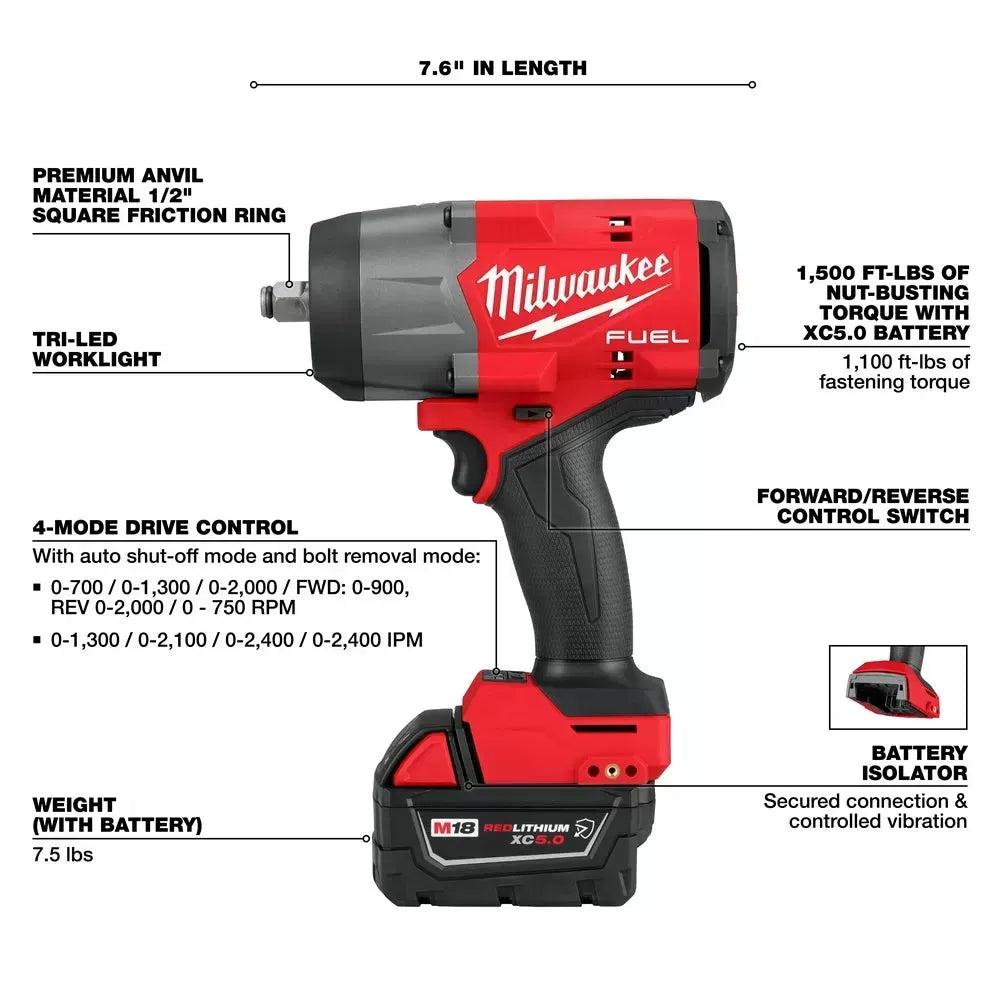 Milwaukee Pre-Sale 2967-22 M18 FUEL 18V 1/2 High Torque Impact Wrench Friction Ring Kit