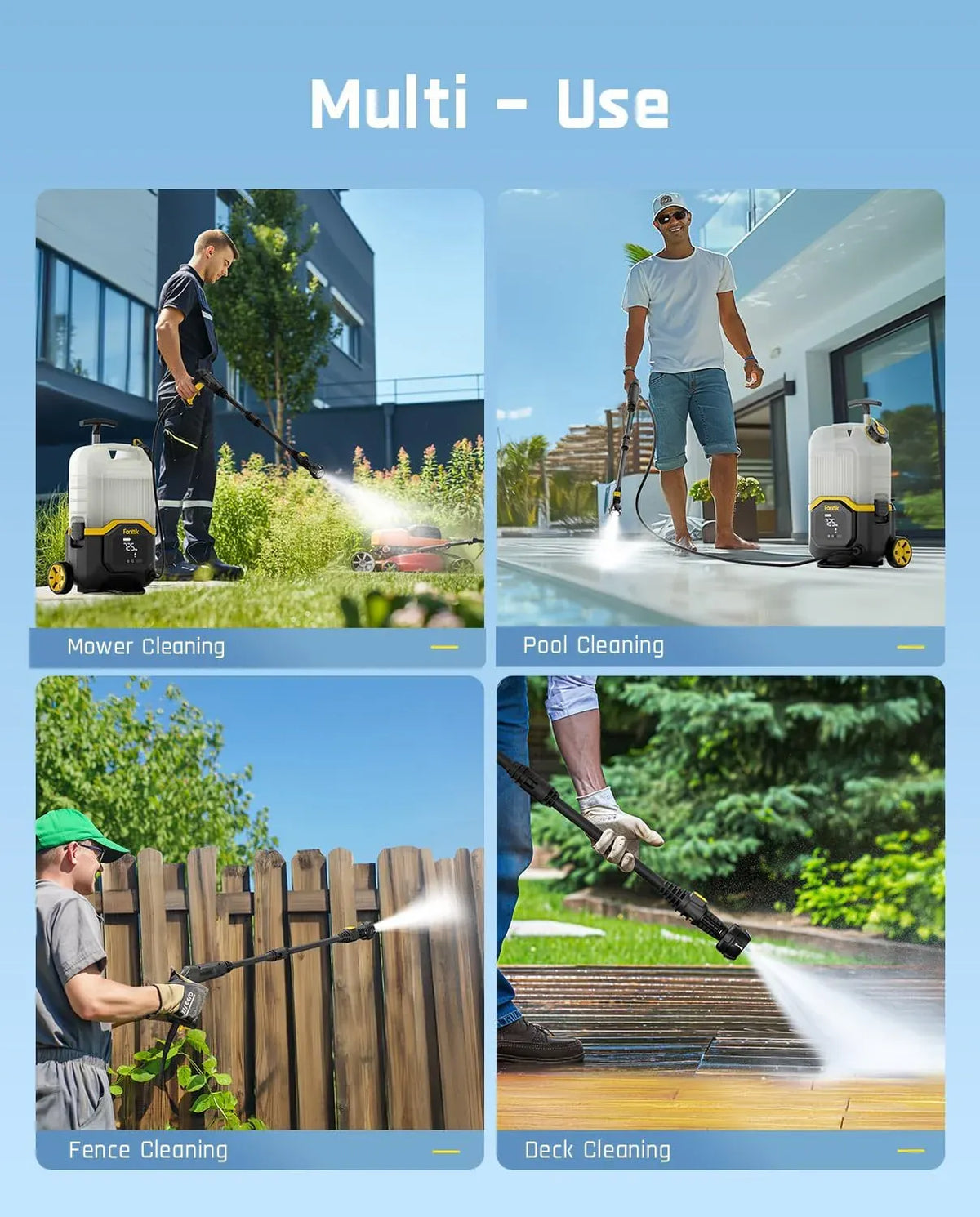 Fanttik NB8 Ultra Cordless Pressure Washer w/4.0 Gal Tank, Max 725PSI Electric Power Washer with 5-in-1 Nozzle, 20FT Hose, Adjustable Pressure, Power Cleaning for Car Washing, Patio
