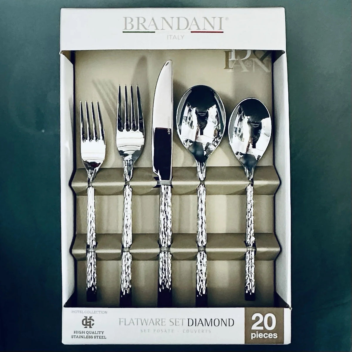20  Stainless Flatware Diamond Set 4 place Settings New Italy