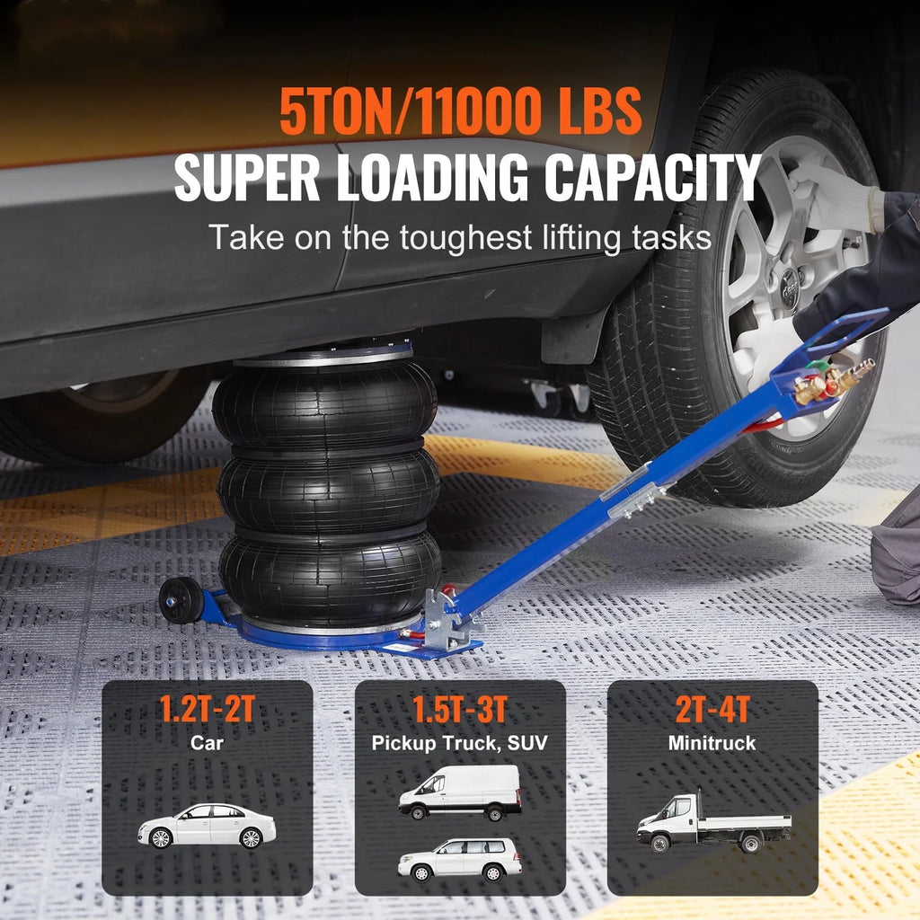 BENTISM Air Jack, 5 Ton/11000 lbs Triple Bag Air Jack, Airbag Jack with Six Steel Pipes, Lift up to 17.7, 3-5 s Fast Lifting Pneumatic Jack, with Adjustable Long Handles for Cars, Garages, Repair