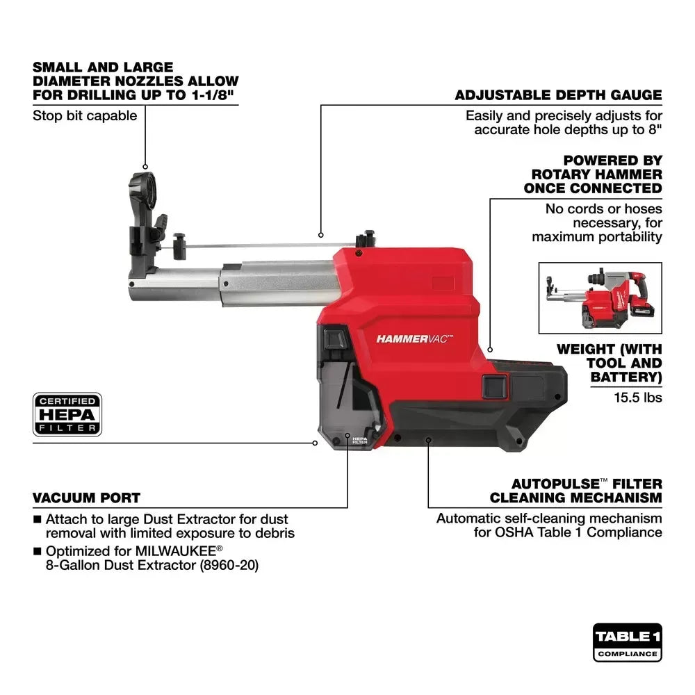 Milwaukee 2915-22DE M18 FUEL 18V 1-1/8 SDS Plus Rotary Hammer HAMMERVAC Kit