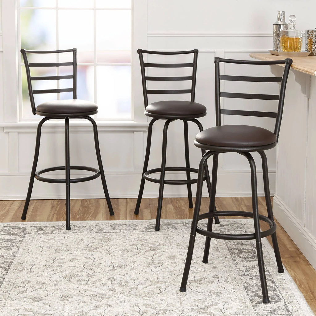 Mainstays Adjustable 24 or 29 Swivel Bar stool， Bronze Finish and PU Leather， Set of 3