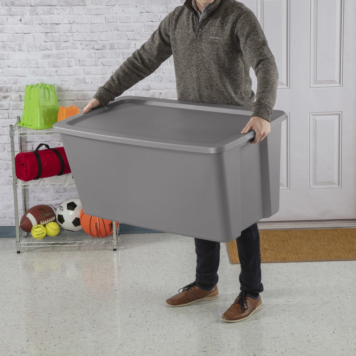 Sterilite 50 Gallon Tote Box Plastic， Titanium， Set of 4