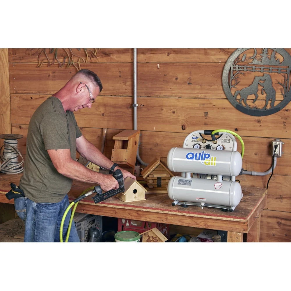 Quipall 4-1-SILTWN-AL Ultra Quiet 1 HP 4.6 Gallon Oil-Free Twin Stack Air Compressor