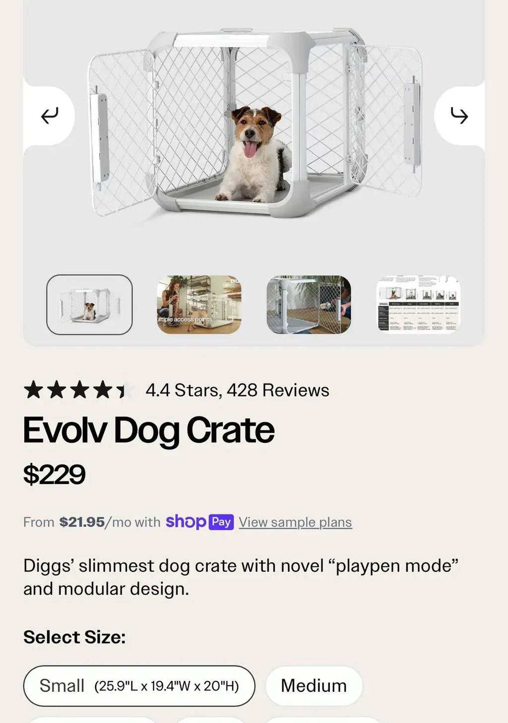 Dog Crate - Slim Kennel with Removable Ceiling Panel - Small - Ash