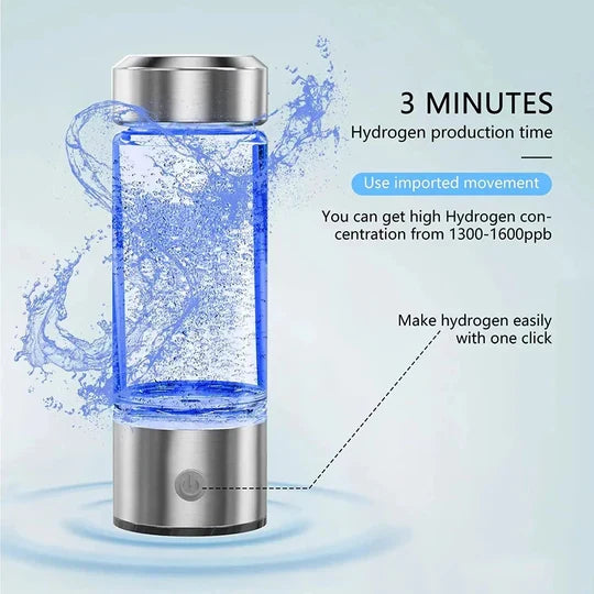 Hydrogen Water Bottle with Integrated Electrolysis Generator