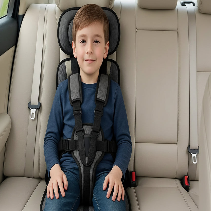 Portable Child Travel Seat with Five-Point Harness and Foldable Design, Ages 1-14
