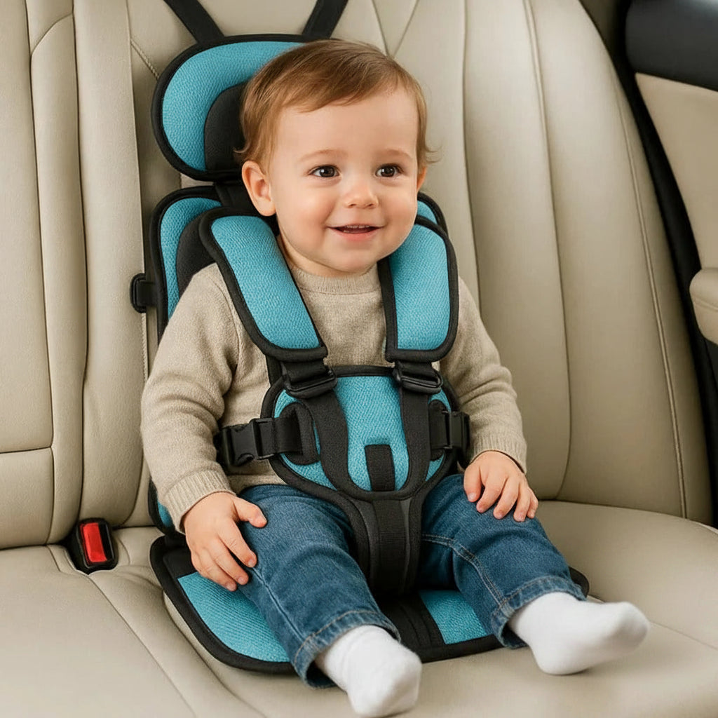 Portable Child Travel Seat with Five-Point Harness and Foldable Design, Ages 1-14