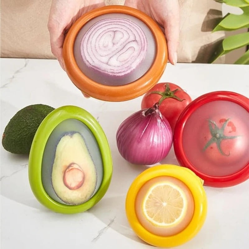 Produce Storage Container with Flexible Stretch Lid and Rounded  Shape