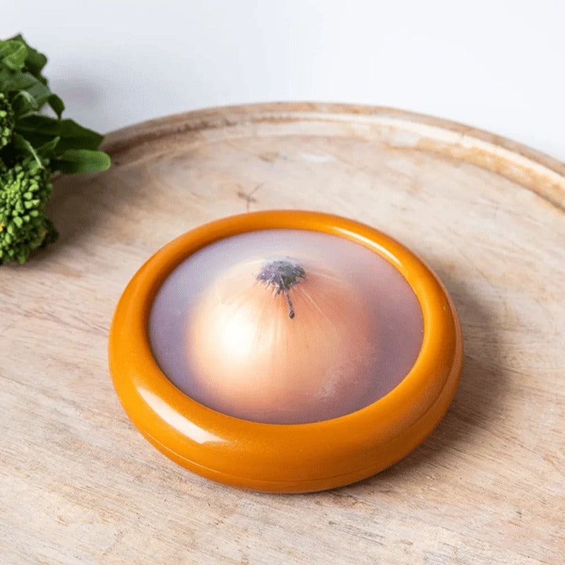 Produce Storage Container with Flexible Stretch Lid and Rounded  Shape