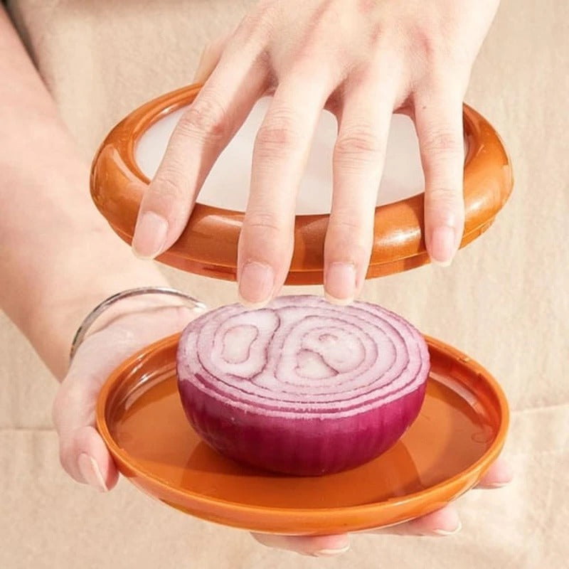Produce Storage Container with Flexible Stretch Lid and Rounded  Shape