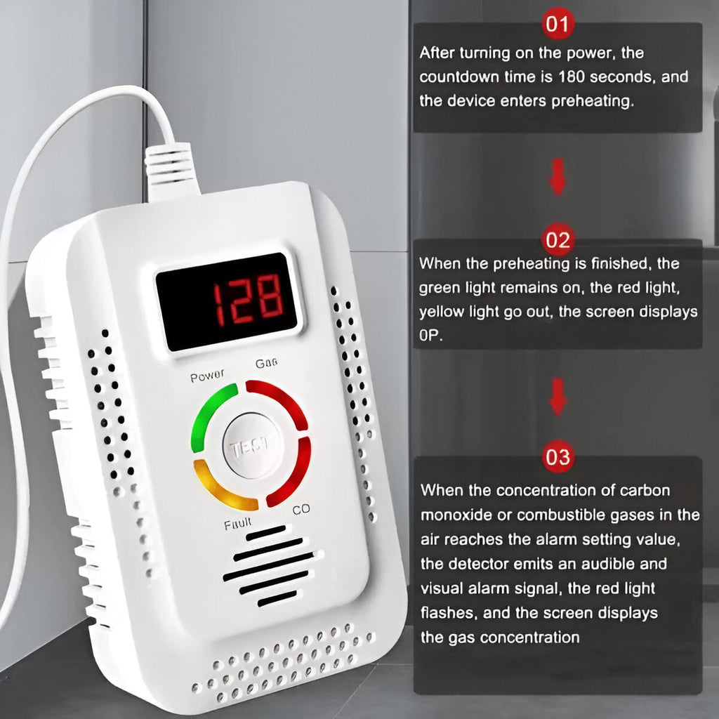 Natural Gas and Carbon Monoxide Detector with Digital Display and Audible Alert