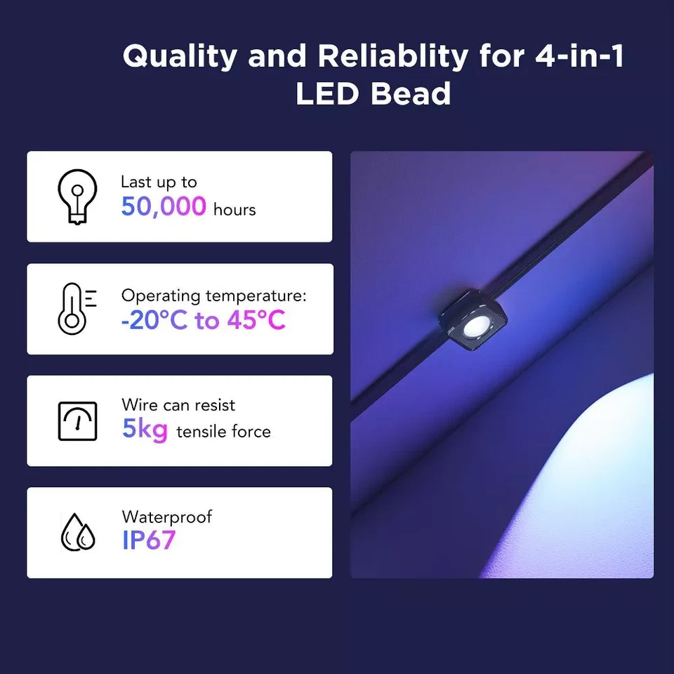 Permanent Outdoor Roofline Light Strand 100ft with RGBICW Color Nodes and App Control