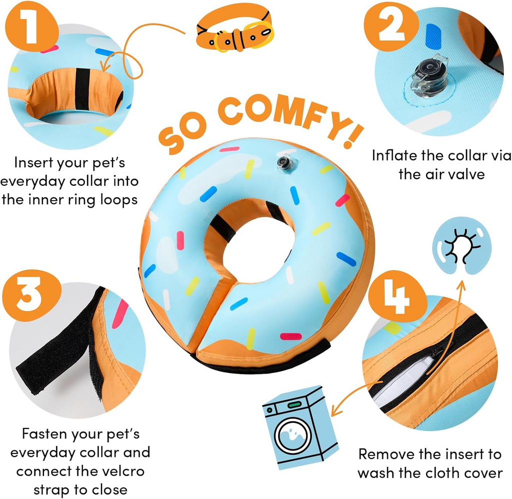 Inflatable Pet Cone Collar with Inner Loop and Adjustable Air Valve, Large