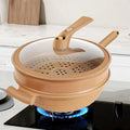 Nonstick Wok with Micropressure Sealing and Steamer Basket, Gas and Induction  Compatible