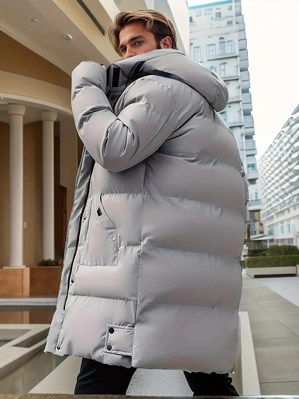 Men's Waterproof Winter Jacket with Breathable Lining and Adjustable Hood, Secure Pockets